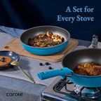 CAROTE 21pcs Pots and Pans Set, Nonstick Cookware Set Detachable Handle, Induction Kitchen Cookware Sets Non Stick with Removable Handle, RV Cookware Set, Peacock Blue