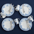Mikasa Kiley Bone China Lightweight Chip Resistant 16 Piece Dinnerware Set, Service for 4,Blue and White