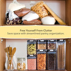 Simply Gourmet Airtight Food Storage Containers with Lids – 6 Piece Slim Kitchen Pantry Organization Set, 5 Cup Capacity, BPA-Free Clear Plastic, Stackable Containers for Flour, Sugar, Rice, Snacks
