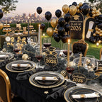 KIRE 175Pcs Black Plates Disposable - Heavy Duty Black and Gold Plastic Plates- 25 for Dinner 25 for Dessert 25 Pre Rolled Gold Silverware and 25 Cups for Graduation/Birthday Party/Wedding