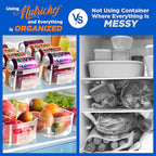 NutriChef Set of 8 Refrigerator Bins-4 Wide and 4 Narrow Stackable Fridge Organizers for Freezer, Kitchen, Countertops, Cabinets-Designed with Practical Carry Handles and Interior, 8 containers, Clear