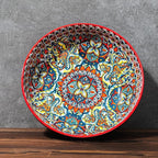 Boho Large Serving Bowls, 10.2 Inch Fruit Salad Bowls, Decorative Serving Dishes for Entertaining, 80 OZ Pasta Bowls Set of 2, Vibrant Colorful Soup Bowls for Party, Home Decor, Bohemian Style Gift