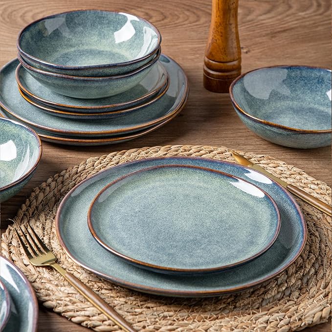 AmorArc Ceramic Dinnerware Sets,Handmade Reactive Glaze Stoneware Plates and Bowls Sets,Highly Scratch Resistant | Dishwasher & Microwave Safe Dishes Set,Service for 8 (24pc)