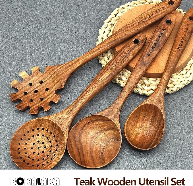 Wooden Spoons for Cooking,10 Pcs Natural Teak Wooden Kitchen Utensils Set Wooden Utensils for Cooking Wooden Cooking Utensils Wooden Spatulas for Cooking (10)
