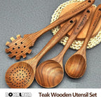 Wooden Spoons for Cooking,10 Pcs Natural Teak Wooden Kitchen Utensils Set Wooden Utensils for Cooking Wooden Cooking Utensils Wooden Spatulas for Cooking (10)