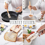 Country Kitchen Non Stick Silicone Utensil Set with Rounded Wood Handles for Cooking and Baking, 38 Piece Set, Khaki