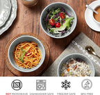 TP 12-Piece Melamine Dinnerware Sets, Plates and Bowls Dishes Set for 4, Break-Resistant & Non-Microwavable, Lightweight Dinner Plates, Relief Grey