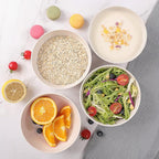 ECOWAY Bamboo Fiber Salad Bowl with Lid,Salad Maxing Bowl with Bamboo Lid and Utensils for Camping,Melamine Salad Bowls with 4 Serving Bowls,Spoon,Fork for Pasta and Fruits,(White,9.8inches)