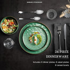 HaWare Dinnerware Sets, 24-Piece Plates and Bowls Set, Stoneware Dish Set for 8, Ceramic Dinnerware for Home Restaurant, Chip and Scratch Resistant, Microwave and Dishwasher Safe, Reactive Green