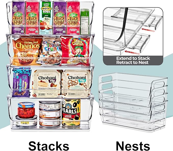 Sorbus Clear Pantry Storage Containers – Open Front Kitchen Organizer, Stackable Design for Cabinets, Shelves & Food Storage (Small Narrow, 4 Pack)