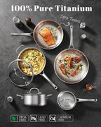 Titanium Pans set, 8 Pcs Pure Titanium Hammered Pro with Lids, Non Stick Skillet for Cooking, Non-Toxic, PFAS/PFOA/PTFE Free Cookware, Dishwasher&Oven Safe, Kitchen Induction Compatible