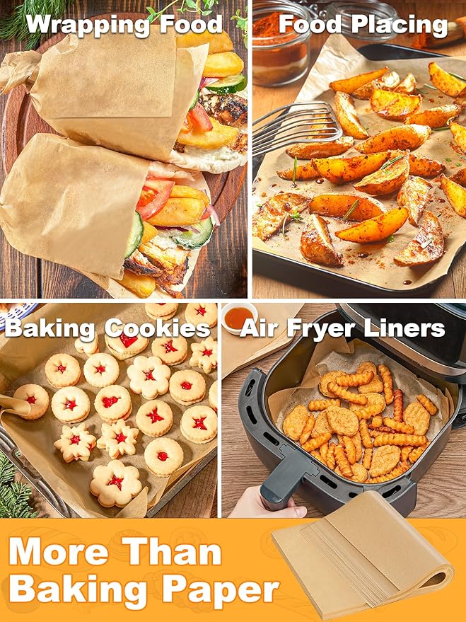 SMARTAKE 200 Pcs Parchment Paper Baking Sheets, 9x13 Inches Non-Stick Precut Baking Parchment, for Baking Grilling Steaming Bread Cup Cake Cookie and More (Unbleached)