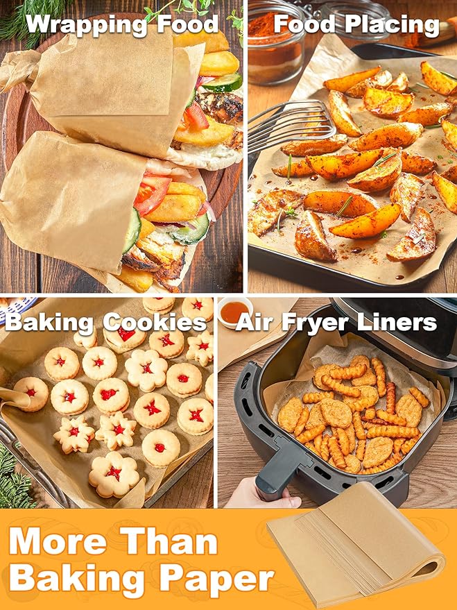 SMARTAKE 200 Pcs Parchment Paper Baking Sheets, 16x24 Inches Non-Stick Precut Baking Parchment, for Baking Grilling Air FSteaming Bread Cup Cake Cookie and More (Unbleached)