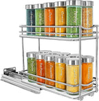 LYNK PROFESSIONAL® Pull Out Spice Rack Organizer for Inside Kitchen Cabinets - 4-3/8 inch Wide - Slide Out Drawer – Chrome Sliding Spice Organization for cabinet - Spice Racks - 2 Tier