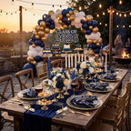 KIRE 210Pcs Navy Blue Plastic Plates - Blue and Gold Plates Disposable - 30guest Baroque Plastic Dinnerware for Upscale Wedding/Parties/Passover/Graduation