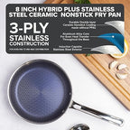 Viking Hybrid Plus 3-Ply Ceramic Nonstick Frying Pan, Made without PFAS, 8-Inch Induction Cookware, Metal Utensil Safe, Oven Safe to 500F