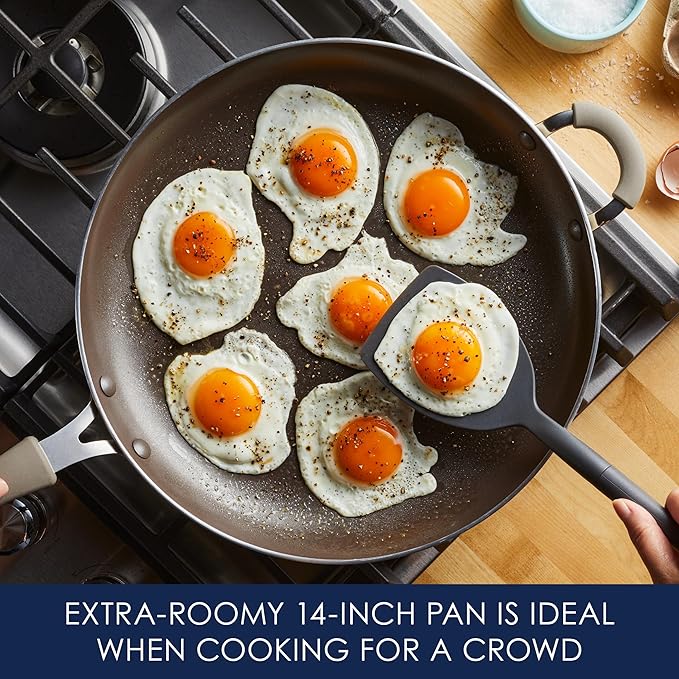 Rachael Ray Cook + Create Nonstick Frying Pan/Skillet with Helper Handle, 14 Inch - Almond