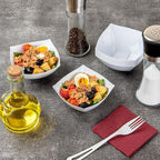 Restaurantware-Moderna 8 Ounce Fancy Plastic Bowls, 10 Square Disposable Salad Bowls - Durable, Heavy-duty, White Plastic Bowl, For Warm And Cold Foods