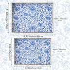 Serving Tray with Handles, 2 Pack Rectangular Plastic Tray 15.75x11.81 Inch, Blue and White Peony Chinese Porcelain Style Decorative Tray for Kitchen, Dining Table, Vanity, Office & Home