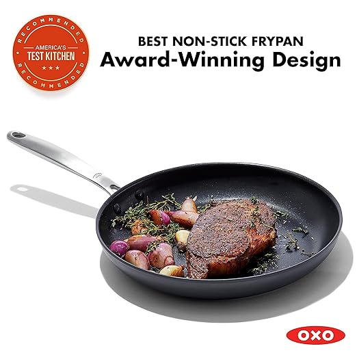 OXO Enhanced 8" Frying Pan Skillet,PFAS-Free Ceramic Nonstick,Durable Hard Anodized Cookware,Scratch Resistant,Stainless Steel Handle,Good Grips,Dishwasher Safe,Oven safe,Black,(Pack of 4)