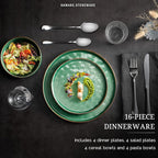 HaWare Dinnerware Sets, 16-Piece Plates and Bowls Set, Stoneware Dish Set for 4, Ceramic Dishware Set for Pasta Cereal, Chip and Scratch Resistant, Microwave and Dishwasher Safe, Reactive Green