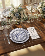 Hioasis 175PCS Blue Plastic Plates - Floral Disposable Dinnerware Set for 25 Guests, Include 50 Dinner & Dessert Plates, 75 Silver Cutlery, 25 Napkins, 25 Cups Perfect for Party (Traditional Style)
