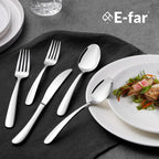 E-far Heavy Duty Silverware Set for 4, 20-Piece Stainless Steel Flatware Cutlery Set, Heavy Weight Metal Tableware Eating Utensils for Home Restaurant Weddings, Mirror Polished & Dishwasher Safe