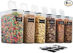 6 Pack Airtight Cereal Food Storage Container - BPA Free Plastic Kitchen and Pantry Organization Canisters for, Dry Pet Food, Flour, Sugar, Rice, Nuts, Snacks & More (135.5 Oz) Labels & Chalk Marker