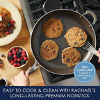 Rachael Ray Cook + Create Nonstick Frying Pan/Skillet with Helper Handle, 14 Inch - Almond