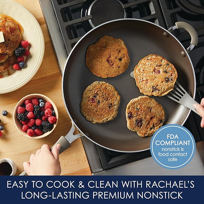 Rachael Ray Cook + Create Nonstick Frying Pan/Skillet with Helper Handle, 14 Inch - Almond