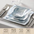 MALACASA Plates and Bowls Sets, 26 Piece Blue Dinnerware Sets for 6, Porcelain Dinner Set with Set, Dishes, Cereal Serving Platters, Kitchen Plate Bowl Series FLORA, 26 Piece(Service for 6)