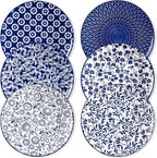 vancasso Ceramic Dinner Plates Set of 6, Large Vintage Plates 10.25 Inch Set of 6 for Kitchen, Porcelain Blue and White Plates for Kitchen, Microwave Oven Dishwasher Safe, Vintage Gift, Blue