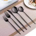30-Pieces Utensil Set Flatware Set, Black Silverware Set for 6,Tableware Fine Dining Include Knives Forks and Spoons,Circular Fine Handle Cutlery Decorate Wedding Mirror Polished,Dishwasher