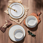 E-far Dinnerware Sets for 6, 18-Piece Stoneware Plates and Bowls Set, Reactive Glaze Dinning Ware Dishes Set, Microwave & Dishwasher Safe - Seashell White