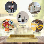 ATZYmolin 17" x 12" Wood Serving Tray with Gold Polished Metal Handles, Home Decorative Wooden Rectangle Ottoman Leather Decor Platter Bathroom Vanity Tray for All Occasions Alligator Gold