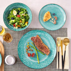 Bestone 12-Piece Round Porcelain Dinnerware Set, Service for 4, Chip Resistant Plates and Bowls,Green, Dishwasher & Microwave Safe for Home Daily Use
