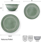 Pfaltzgraff Nature's Pallet 12 Piece Stoneware Dinnerware Set, Service for 4, Modern Style, High Rims for Everyday use, Green