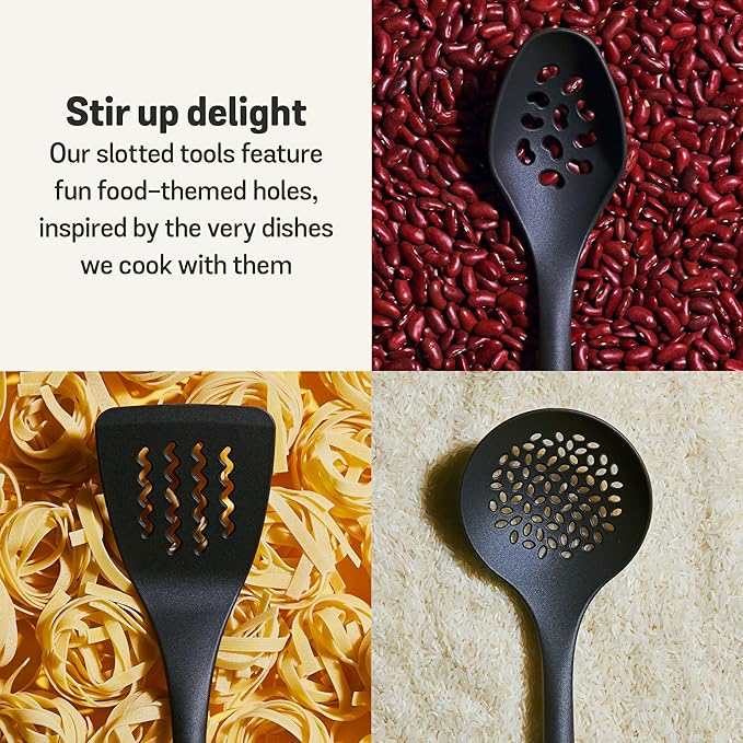 Meyer Everyday Nylon Tools/Cooking Utensils Set for Non Stick Cookware, 6 Piece: Slotted Turner, Solid Turner, Skimmer, Ladle, Slotted Spoon and Solid Spoon, Heat Resistant, Black with Gray Handles