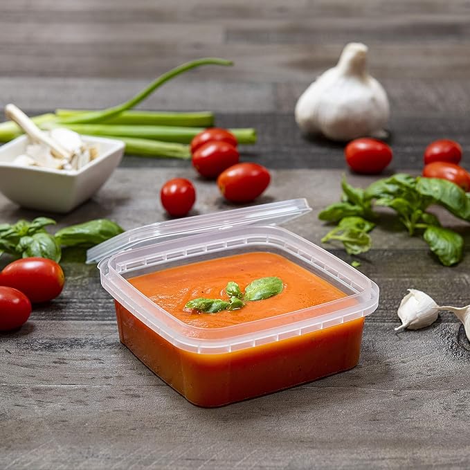 NYHI 8 oz 20 Pack Square Clear Deli Containers with Lids Disposable BPA Free Square Plastic Food Storage Containers with Lids Airtight for Meal Prep Take Out Kitchen