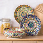 Henten Home Porcelain Pasta Bowls Set of 2, Ceramic 50 oz Soup Bowl, Colorful Large Salad Bowls, Bohemia Style Serving Bowls Set for Noodles, Microwave & Dishwasher Safe (B)