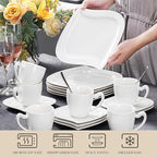 MALACASA Ivory White Dinnerware Set, 30-Piece Porcelain Dishes Dinnerware Sets, Dinner Set with Plates and Bowls, Cups and Saucers Set, Dishes Set Tableware, Dinnerware Set for 6, Series Elvira