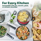 BELLA Cookware Set with Glass Lids - Nonstick, PFOA Free and Scratch Resistant Surface, Aluminum Bakeware, Pots and Pans, Storage Bowls & Utensils, Compatible with All Stovetops, 21 Piece, Red