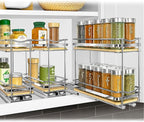 LYNK PROFESSIONAL® Élite™ Pull Out Spice Rack Organizer for Inside Kitchen Cabinets - 4-3/8 inch Wide - Slide Out Drawer – Wood/Chrome Sliding Spice Organization for cabinet - Spice Racks - 2 Tier