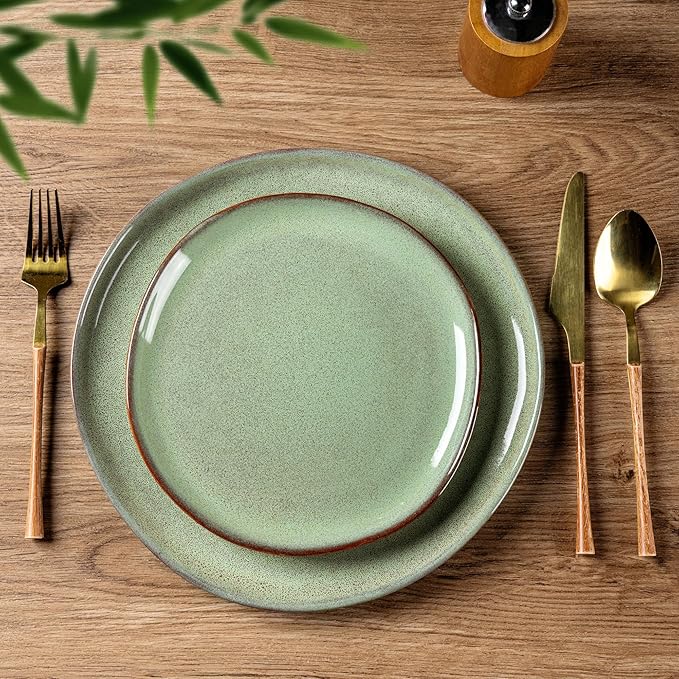 AmorArc Ceramic Dinnerware Sets,Handmade Reactive Glaze Stoneware Plates and Bowls Sets,Highly Scratch Resistant | Dishwasher & Microwave Safe Dishes Set,Service for 4 (12pc)