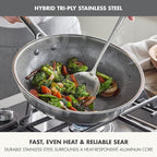 GreenPan Hybrid 11” Nonstick Stainless Steel Wok Pan, APEX Tri-Ply Thermobond PFAS-Free Ceramic Skillet, Induction & All Cooktop Compatible, Oven Temp to 850°F, Dishwasher Safe, Silver