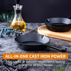 Bruntmor Cast Iron Frying Pan Set of 4-6x4 Inch Black Pre-Seasoned Skillets with Heat-Resistant Silicone - Mini Cast Iron Skillet Set for Stovetop, Oven, and Grill (Pack of 2)