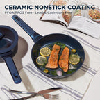 HONGBAKE 26 Pcs Pots and Pans Set Non Stick, Non Toxic Ceramic Cooking Set With 10 Silicone Utensils, Kitchen Induction Cookware & Bakeware Sets with Diamond Texture Pattern, PFOA Free, Blue
