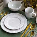 Elama Cara 16 Piece Round Porcelain Dinnerware Set in White