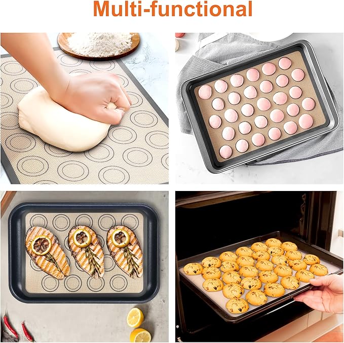 HOOMIL Macaron Silicone Baking Mats, 13"x9", Non-Stick, Reusable, Food Safe, Quarter Sheet Size Silicone Mat, Pack of 2