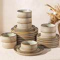 GBHOME 24-Piece Stoneware Dinnerware Set for 8 – Ribbed Ceramic Plates and Bowls, Scratch-Resistant, Microwave & Dishwasher Safe, Reactive Glaze, Celadon Mist